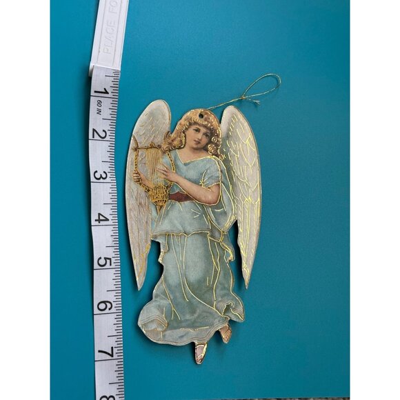 Vintage Victorian Angel Christmas Ornament Embossed Gold Detail Harp DoubleSided - Picture 4 of 5
